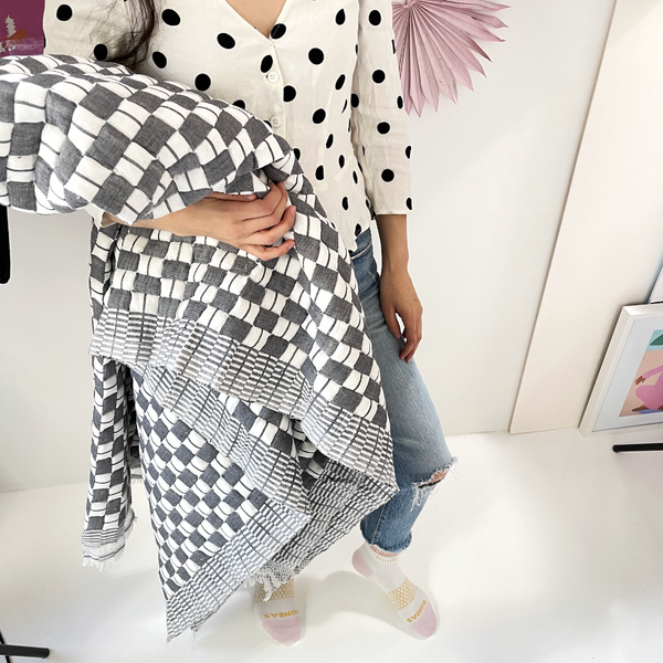 Quilted Suzani Throw Blanket Soft Black White Archive New York