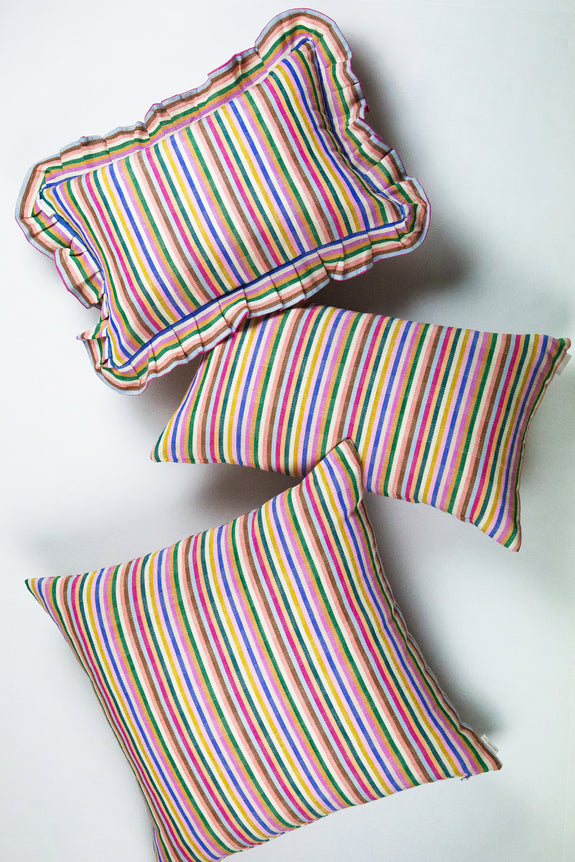 Valentina Ruffle Rainbow Stripe Pillow