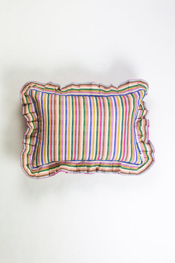 Valentina Ruffle Rainbow Stripe Pillow