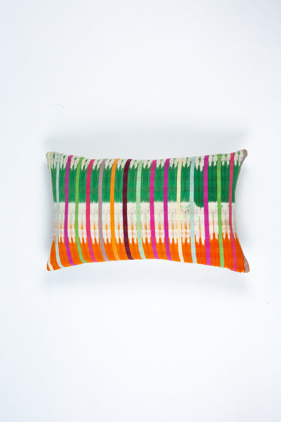 Vintage Ikat Orange & Green Rainbow Pillow