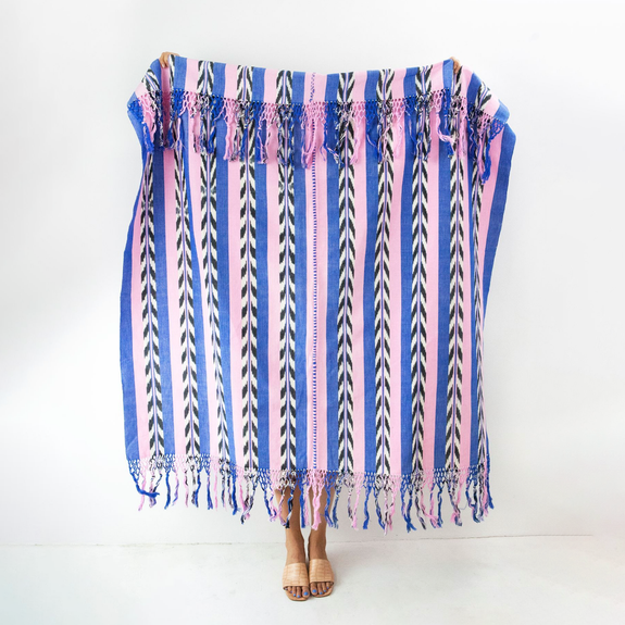 Backordered: Palm Ikat Blanket in Blue & Pink