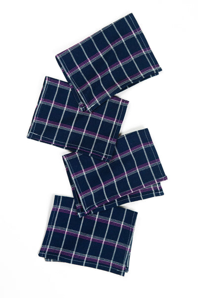 San Lucas Plaid Navy Cocktail Napkins, Set of 4
